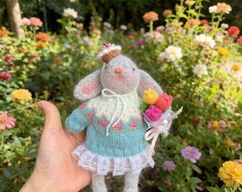 Muñeco de conejo tejido a mano Adornos decorativos de escritorio Regalos creativos para festivales Figuras de muñecas coleccionables Regalos de cumpleaños para niños