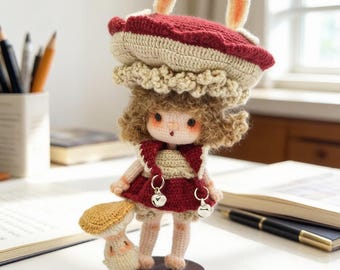 Hand gestrickte Pilz Mädchen Puppe Desktop Dekoration Ornamente Sammlerpuppe Gedenkgeschenk Party Souvenirs Geburtstagsgeschenke