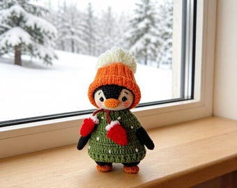 Hand-knitted winter penguin dolls, table decorations, and collectible doll ornaments. Children's gifts, Father's Day.