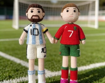 Muñecos de Croco y Messi hechos a mano, figuras coleccionables, regalos para aficionados al fútbol, Día del Padre.