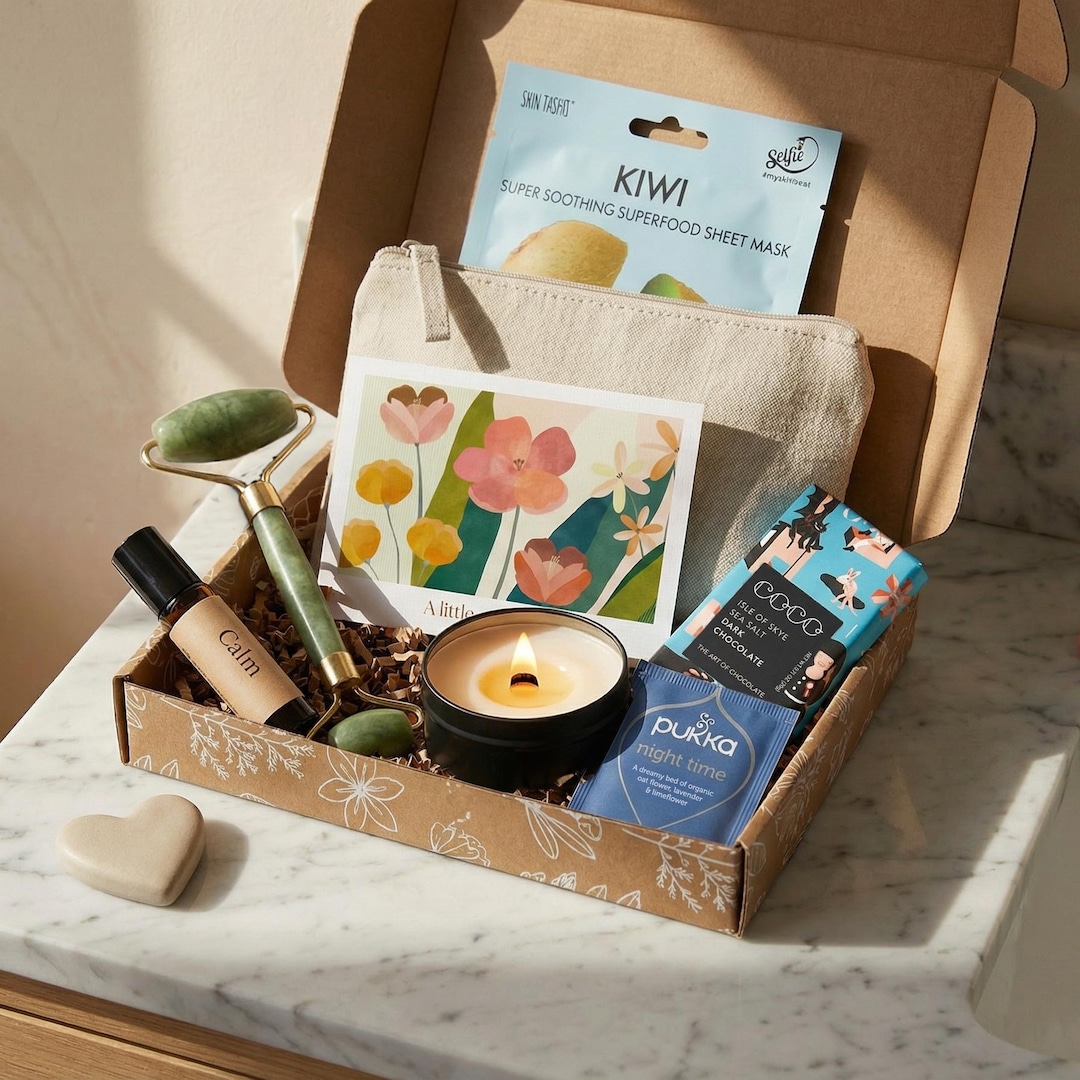 Letterbox Pamper Gift Set – Relaxing Self Care Box With Candle, Jade ...