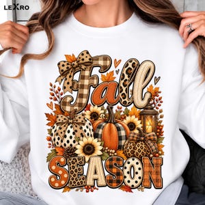 Stagione autunnale PNG, zucche patchwork con fiocchi leopardati a quadri e girasoli