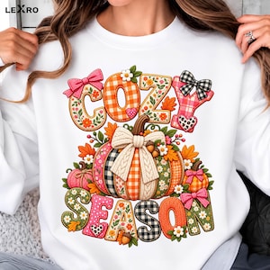 PNG Saison Cosy, citrouille d'automne patchwork avec nœuds et motifs floraux