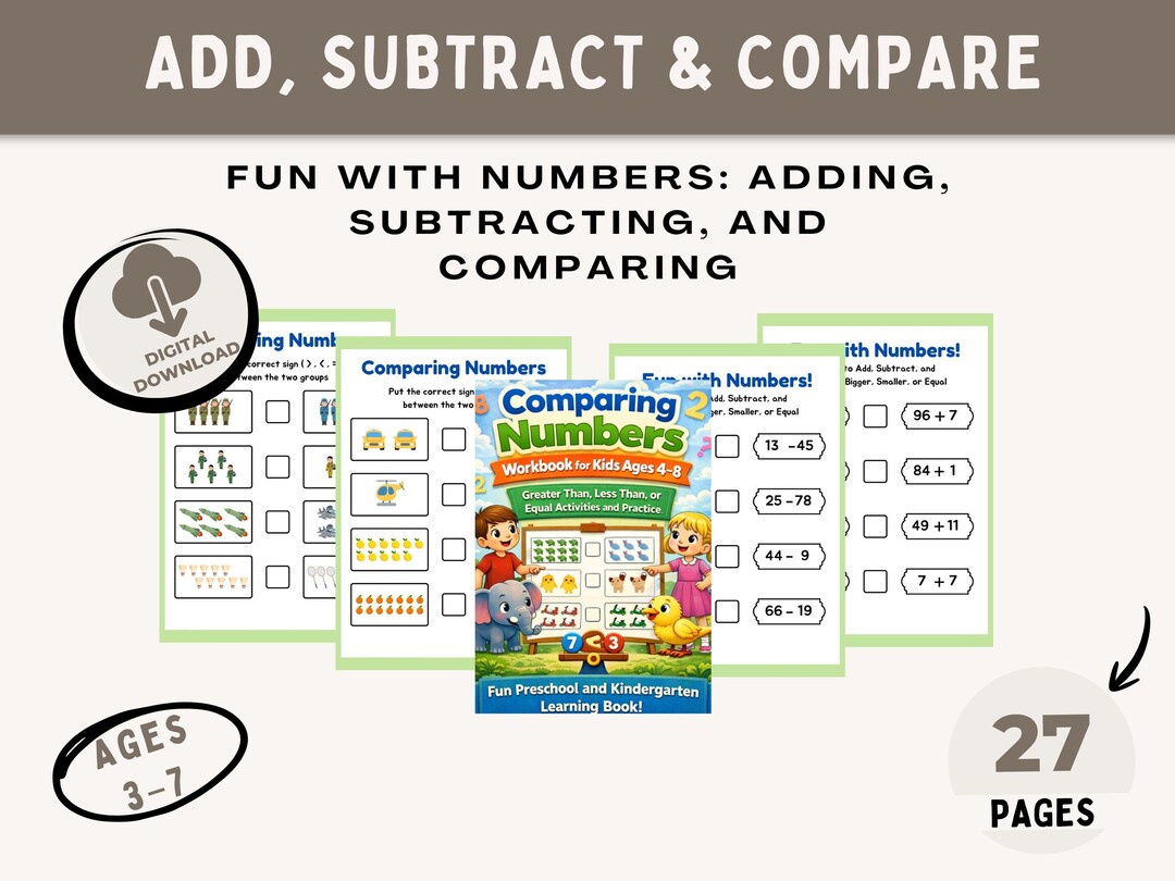 Comparing Numbers Workbook – Preschool Kindergarten Math, Addition ...