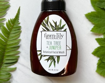Tea Tree & Juniper Botanical Facial Wash - plant based, vegan, sustainable - for oily, combination, acne, normal skin care - balancing