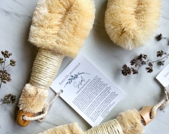 Sisal Botanical Body Brush - natural fiber brush for dry brushing and exfoliation, plastic-free, shower scrub, plant-based fibers, natural