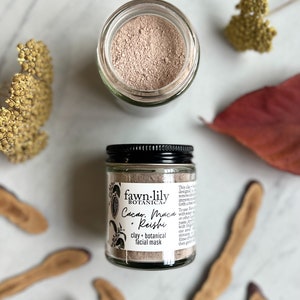 Cacao, Maca + Reishi Botanical Facial Clay Mask - plant based, vegan, pore cleanse, tone, balance, detoxify, skin care treatment