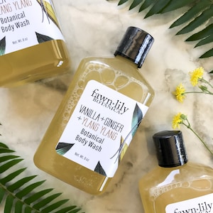 Vanilla + Ginger + Ylang Ylang Botanical Body Wash - handmade, nourishing, moisturizing, cleansing body wash gel plant based ingredients
