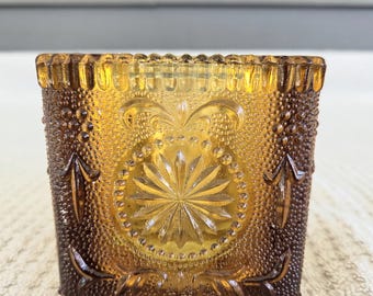 Brockway Glass Amber American Concord Pressed Glass Pillar Votive Candleholder