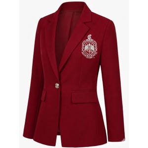 Hecho a mano: Blazer Delta Sigma Theta de mezcla de lana roja para mujer: elegante, a medida y atemporal.