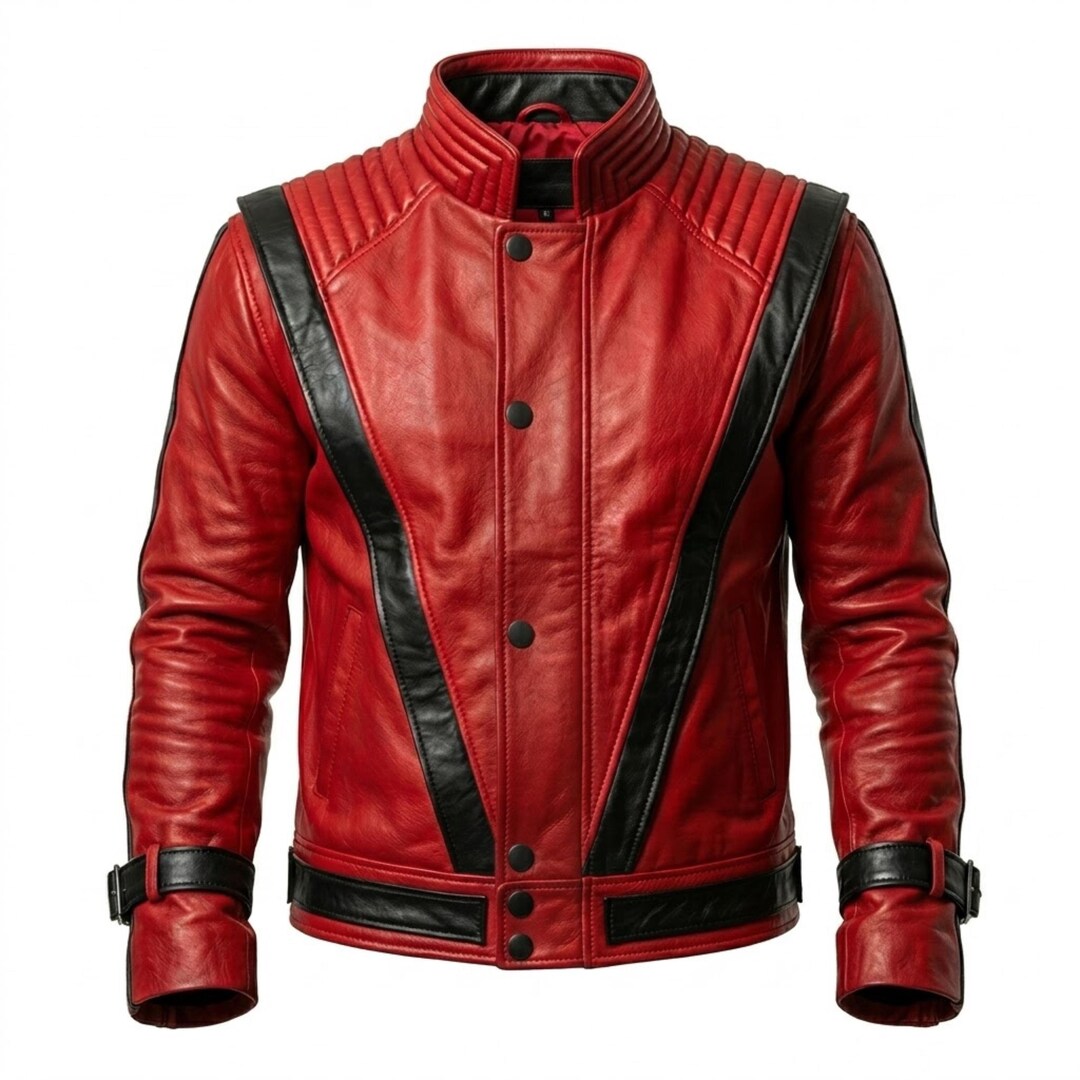 Bright Red Rapper Jacket Men’s Pop Icon Red Sheepskin Leather Jacket | Jakson Iconic Music ...