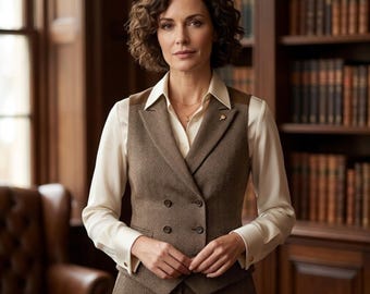 Gilet vintage anni '30 in tweed a spina di pesce da donna – modello doppiopetto slim fit
