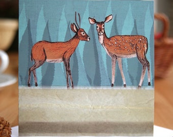 Deer Greeting Card - wildlife card - animal card - Scandinavain art - forrest creatures - wildlife art - designed by Joanne Wishart