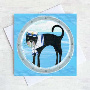 The Ships Cat - greetings card designed by Joanne Wishart - cute cat - animal - cat lover -nautical - seaside - fun card - blank card - note