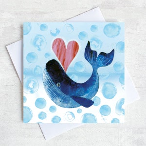 Love the Ocean - Valentines Card - Cute Card - Anniversary Card - Wedding Card - Whale - Nautical - Cards for Her - Heart - Cute Valentines