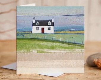 Island Home - greetings card designed by artist Joanne Wishart - Blackhouse Scotland Scottish coast hebrides hebridean cottage holiday art