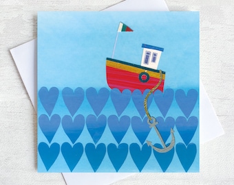 Anchor your Love - Cute Valentines card - Love card - Wedding Card - Anniversary Card - Hearts Card - Seaside Card - I Love you Card - Art