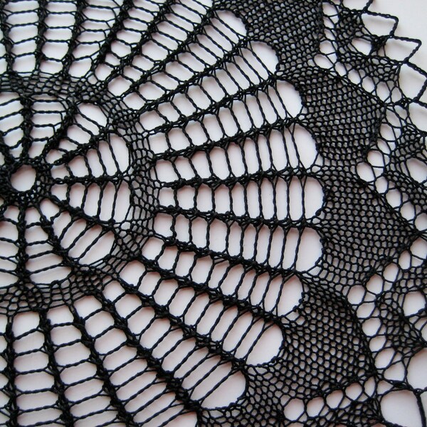 Black Lace Knitted Doily - 15" diameter