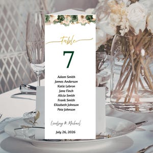 Sage Green Floral Trifold Wedding Table Number, Menu & Bar Sign: Editable Canva Template