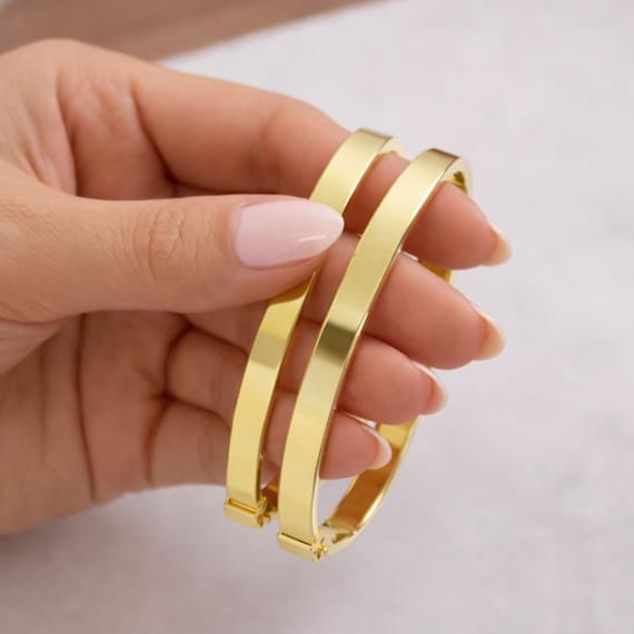 14K Gold Bangle Bracelet, Solid Gold Bracelet, Minimal Gold Bangle, Dainty Bracelet for Women, Personalized Engraved Bangle, Gift for Her