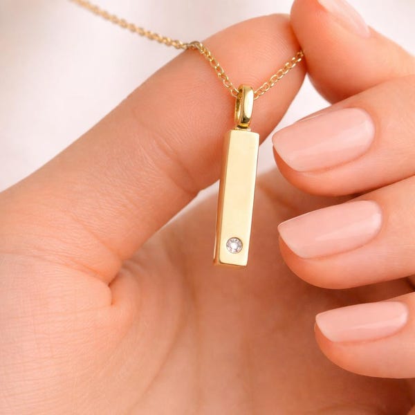 Halskette aus massivem 14-karätigem Goldbarren zur Erinnerung an Verstorbene, Gedenkkette für Väter, Anhänger mit Aschebehälter aus Gold, Urnenkette für Asche, Beileidsgeschenk, Goldurne