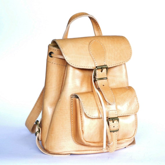 small tan leather backpack