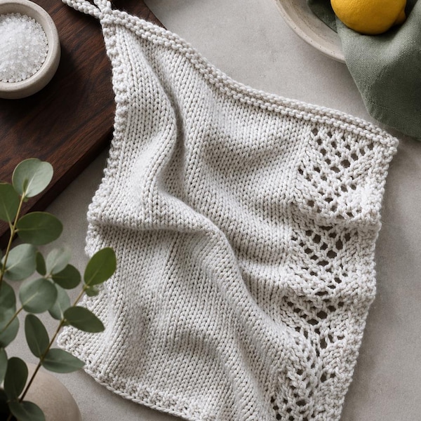 Scalloped Lace Tea Towel Knitting Pattern, Lacy Hand Towel, Modern Kitchen Decor Knit