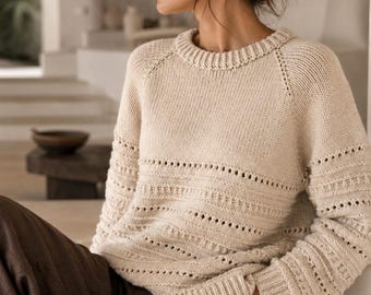 Oversized Sweater Knitting Pattern, Worsted-Weight RaglanWomen's Sweater Knitting Pattern, Knit Pullover Jumper, Seamless Pullover, Videos
