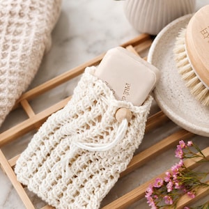 Soap Saver Bag Knitting Pattern, Lace Soap Sack with Drawstring Closure, Bath Accessory with Video Tutorials