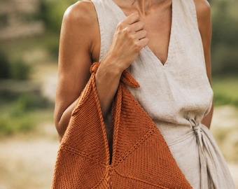 Bento Bag Knitting Pattern, Knit Tote Bag With Ties, Everyday Knit Purse, Structured Handbag Worsted Weight, with Video Tutorials