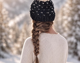 Chunky beanie met pompatroon, Fair Isle beanie breipatroon, eenvoudig mutspatroon, eenvoudig breipatroon