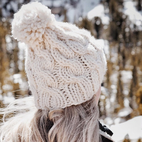 KNITTING PATTERN ⨯ Cable Knit Beanie Knitting Pattern, Chunky Cable Beanie Slouchy Hat ⨯ Easy Knit Pattern, Cable Knit Slouchy Hat Pattern