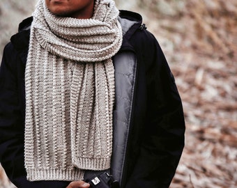 KNITTING PATTERN ⨯ Mens Scarf Knitting Pattern, Classic Textured Scarf Knit Pattern ⨯ Easy Men's Scarf Knit Pattern, Cozy Knit Scarf Pattern