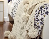 CROCHET PATTERN Chunky Blanket Crochet Pattern, Pom Pom Blanket Crochet Pattern Hygge Throw Blanket Crochet Pattern