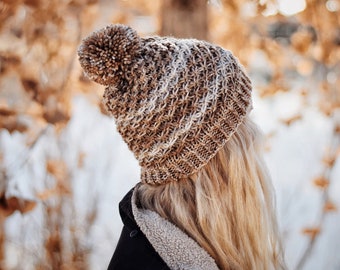 KNITTING PATTERN ⨯ Easy Knit Beanie Knitting Pattern, Easy Hat Knit Pattern ⨯ Pom Beanie Knitting Pattern, Easy Hat Knitting Pattern