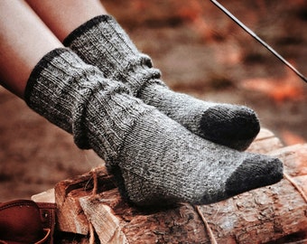 KNITTING PATTERN ⨯ Boot Socks Knitting Pattern, Cozy Knit Socks Pattern ⨯ Easy Socks Knit Pattern, Beginner Classic Knit Socks, Cabin Socks