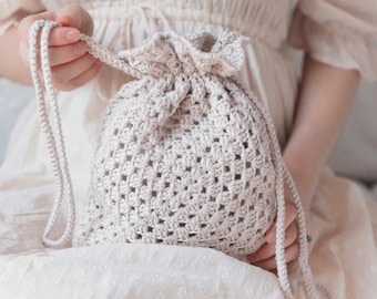 CROCHET PATTERN ⨯ Drawstring Purse Crochet Pattern, Reticule Crochet Pattern ⨯ Purse Easy Crochet Pattern, Vintage Bag Easy Crochet Pattern