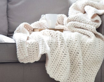 CROCHET PATTERN ⨯ Chunky Throw Blanket Crochet Pattern, Bulky Afghan Easy Crochet Pattern ⨯ Cozy Home Decor Blanket ⨯ Beginner Crochet PDF