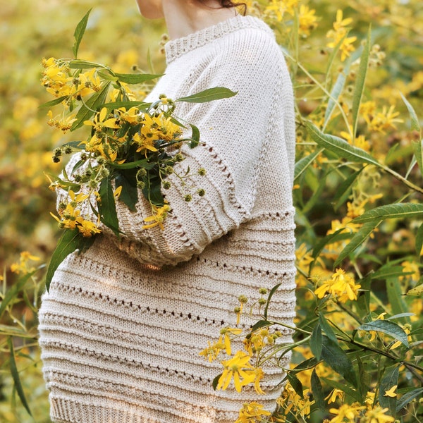 KNITTING PATTERN ⨯ Textured Lace Sweater Knitting Pattern, Pullover Jumper Knit Pattern ⨯ Worsted Raglan Beautiful Sweater Knit Pattern