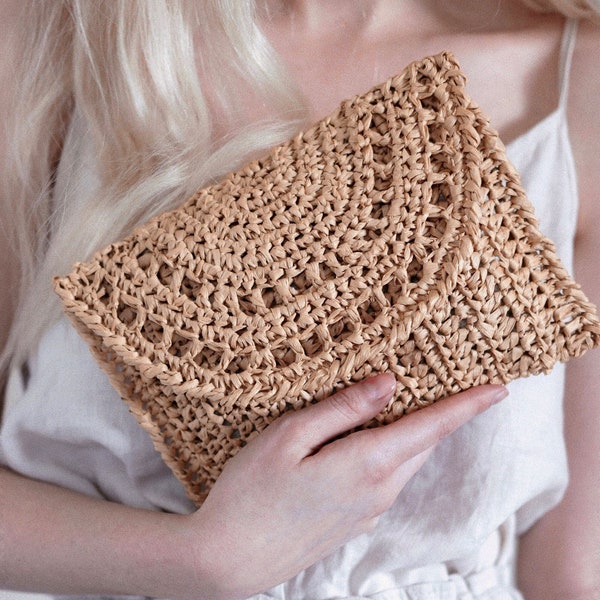 CROCHET PATTERN ⨯ Clutch Crochet Pattern, Raffia Clutch Purse Crochet Pattern ⨯ Straw Summer Clutch Crochet Pattern, Easy Crochet Clutch Bag