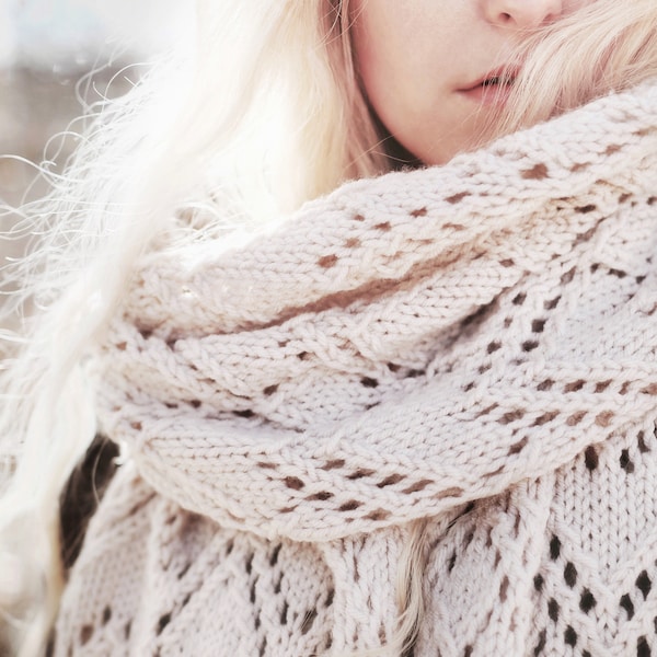 KNITTING PATTERN ⨯ Lacy Knit Scarf, Long Fashion Scarf ⨯ Easy Knitting Pattern, Long Lacy Scarf ⨯ Long Knit Blanket Scarf Wrap Scarf