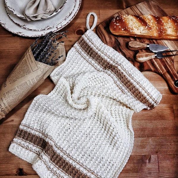 KNITTING PATTERN ⨯ Farmhouse Kitchen Towel Knitting Pattern, Eco-Friendly Tea Towel Knitting Pattern ⨯ Farmhouse Rustic Kitchen Decor Knit
