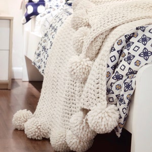 CROCHET PATTERN Chunky Blanket Crochet Pattern, Pom Pom Blanket Crochet Pattern Hygge Throw Blanket Crochet Pattern image 1