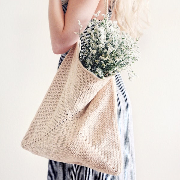 CROCHET PATTERN ⨯ Tote Bag Crochet Pattern, Summer Purse Crochet Pattern ⨯ Market Bag Crochet Pattern, Square Tote Easy Crochet Pattern