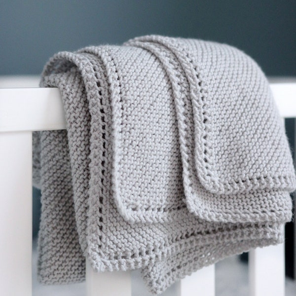 KNITTING PATTERN ⨯ Baby Blanket Knit Pattern, Beginner Knitting Pattern ⨯ Knit Receiving Blanket Pattern, Easy Knit Pattern Knitted Blanket