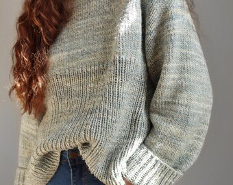 Oversize Crewneck Sweater Knitting Pattern, Knit Pullover Jumper Knit Pattern, Women's Top Down Seamless Casual Sweater Video Tutorials