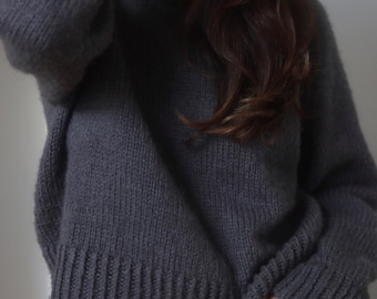 Cropped Sweater Easy Knitting Pattern, Easy Knit Sweater, Women's Oversized Crewneck Raglan , Worsted-Weight Top Down Jumper Video Tutorials