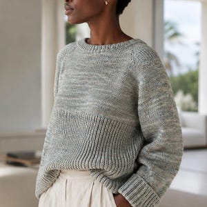 Oversized trui met ronde hals breipatroon, gebreide trui trui breipatroon, top-down naadloze casual trui dames videotutorials