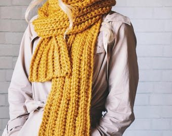 Crochet Chunky Crochet Scarf Pattern, Beginner Crochet Scarf, Oversize Ribbed Scarf Crochet Pattern, with Video Tutorials
