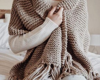 Blanket Scarf Knitting Pattern, Beginner Knit Pattern, Oversize Shawl Knitting Pattern, Large Knit Wrap Pattern, with Video Tutorials